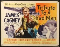 3p968 TRIBUTE TO A BAD MAN style A 1/2sh 1956 great art of cowboy James Cagney, pretty Irene Papas!