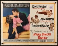 3p979 VERY SPECIAL FAVOR 1/2sh 1965 Charles Boyer, Rock Hudson tries to unwind sexy Leslie Caron!