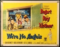 3p987 WE'RE NO ANGELS style A 1/2sh 1955 Humphrey Bogart, Aldo Ray & Ustinov tipping their hats!