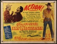 3p990 WESTERNER action style 1/2sh R1946 Gary Cooper, Walter Brennan, colorful west at its best!