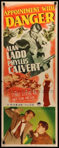 3p018 APPOINTMENT WITH DANGER insert 1951 Alan Ladd with gun, sexy Phyllis Calvert, film noir!