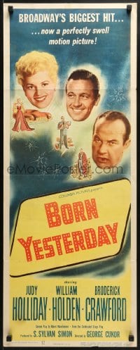 3p036 BORN YESTERDAY insert 1951 headshots of Judy Holliday, William Holden & Broderick Crawford!