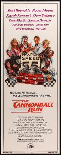 3p043 CANNONBALL RUN insert 1981 Burt Reynolds, Farrah Fawcett, Drew Struzan car racing art!