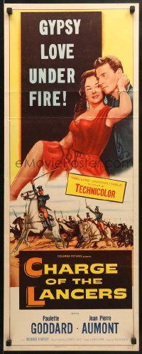 3p048 CHARGE OF THE LANCERS insert 1954 art of sexy Paulette Goddard & Jean Pierre Aumont!