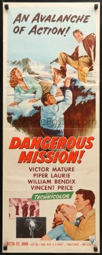 3p061 DANGEROUS MISSION insert 1954 Victor Mature, Piper Laurie, an avalanche of action!