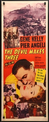 3p074 DEVIL MAKES THREE insert 1952 Gene Kelly, Pier Angeli, she's been mixed up before!