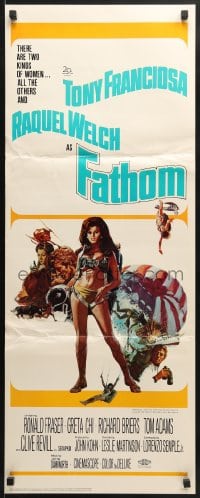 3p091 FATHOM insert 1967 art of sexy nearly-naked Raquel Welch in skydiving harness & action scenes