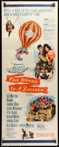 3p097 FIVE WEEKS IN A BALLOON insert 1962 Jules Verne, Red Buttons, Fabian, Barbara Eden