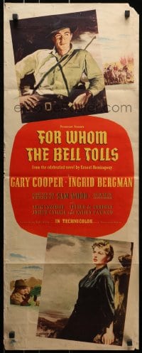 3p103 FOR WHOM THE BELL TOLLS insert 1943 art of Gary Cooper & Ingrid Bergman, Ernest Hemingway!