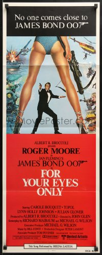 3p104 FOR YOUR EYES ONLY int'l insert 1981 Bysouth art of Roger Moore as Bond 007 & sexy legs!