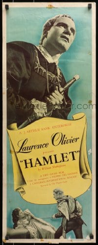 3p118 HAMLET insert 1949 Laurence Olivier in William Shakespeare classic, Best Picture, rare!