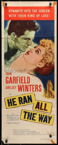 3p122 HE RAN ALL THE WAY insert 1951 John Garfield & Shelley Winters have a dynamite kind of love!