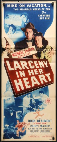 3p154 LARCENY IN HER HEART insert 1946 Hugh Beaumont as detective Michael Shayne on vacation!