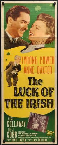 3p167 LUCK OF THE IRISH insert 1948 Tyrone Power, Anne Baxter, art of leprechaun Cecil Kellaway!