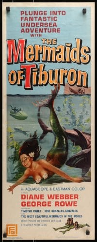 3p177 MERMAIDS OF TIBURON insert 1962 art of sexy mermaid & shark, plunge into undersea adventure!