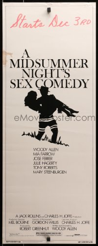 3p178 MIDSUMMER NIGHT'S SEX COMEDY insert 1982 Woody Allen, Mia Farrow, silhouette art by Kleeger!
