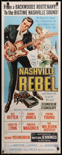 3p188 NASHVILLE REBEL insert 1966 art of Waylon Jennings playing guitar & sexy near-naked girl!