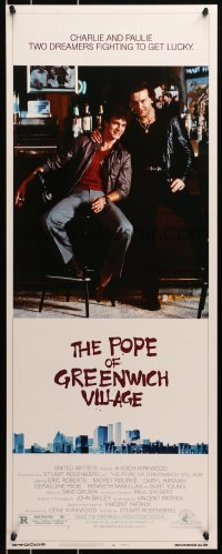 3p204 POPE OF GREENWICH VILLAGE insert 1984 great c/u of Eric Roberts & Mickey Rourke sitting at bar!