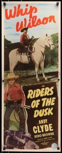 3p219 RIDERS OF THE DUSK insert 1949 Whip Wilson on horse + close up holding gun and whip!