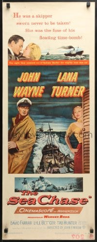3p230 SEA CHASE insert 1955 great seafaring artwork of John Wayne & Lana Turner!