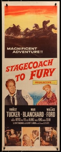 3p245 STAGECOACH TO FURY insert 1956 Marie Blanchard & Forrest Tucker in magnificent adventure!