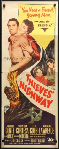3p259 THIEVES' HIGHWAY insert 1949 Jules Dassin, barechested truck driver Richard Conte!