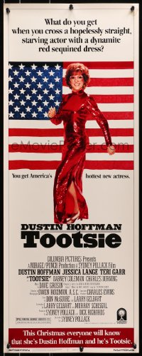 3p270 TOOTSIE insert 1982 full-length Dustin Hoffman in drag by American flag!