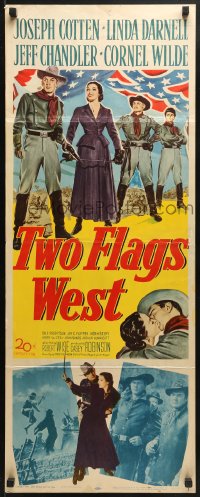 3p276 TWO FLAGS WEST insert 1950 Civil War, Joseph Cotten, Linda Darnell & Cornel Wilde!