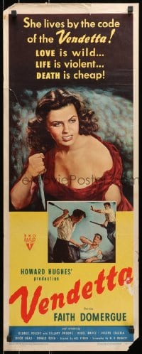 3p283 VENDETTA insert 1950 Howard Hughes, art of sexy bad girl Faith Domergue holding knife!