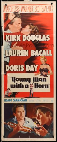 3p299 YOUNG MAN WITH A HORN insert 1950 jazz man Kirk Douglas, sexy Lauren Bacall + Doris Day!