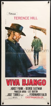 3p344 DJANGO PREPARE A COFFIN Italian locandina R1980s Gasparri art of Hill as Django & hanged man!
