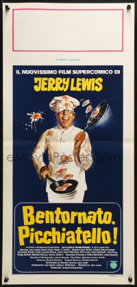 3p378 HARDLY WORKING Italian locandina 1981 wacky Jerry Lewis in chef's outfit cooking eggs!