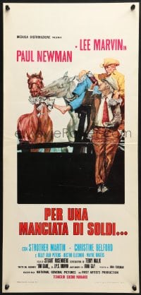 3p443 POCKET MONEY Italian locandina 1972 Ciriello art of Newman & Marvin + horses eating money!