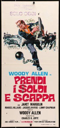 3p476 TAKE THE MONEY & RUN Italian locandina 1972 art of wacky Woody Allen running by Symeoni!