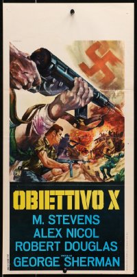 3p481 TARGET UNKNOWN Italian locandina R1960s art of United States soldiers in battle with Nazis!
