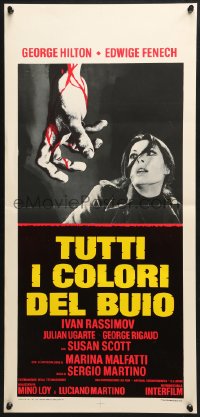 3p483 THEY'RE COMING TO GET YOU Italian locandina 1975 c/u of scared Edwige Fenech & bloody hand!