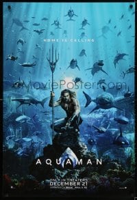 3r617 AQUAMAN teaser DS 1sh 2018 DC, Jason Mamoa in title role with great white sharks and more!