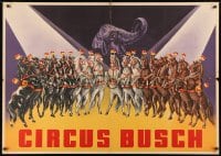 3r046 CIRCUS BUSCH 33x47 German circus poster 1940s art of many performing horses and an elephant!
