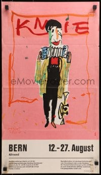 3r048 KNIE 15x26 Swiss circus poster 1990 cool Herbert Leupin art of clown over pink background!