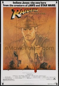 3r208 RAIDERS OF THE LOST ARK 27x40 German commercial poster 1994 art of adventurer Harrison Ford by Amsel