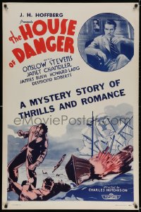 3r758 HOUSE OF DANGER 1sh 1934 Onslow Stevens, Janet Chandler, a mystery of thrills & romance!
