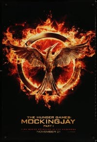 3r761 HUNGER GAMES: MOCKINGJAY - PART 1 teaser DS 1sh 2014 logo, fire burns brighter in the darkness