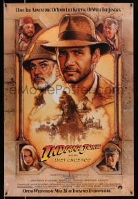 3r771 INDIANA JONES & THE LAST CRUSADE advance 1sh 1989 Ford/Connery over a brown background by Drew