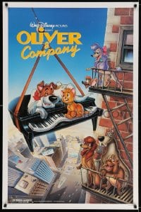 3r846 OLIVER & COMPANY 1sh 1988 art of Walt Disney cats & dogs in New York City by Bill Morrison!