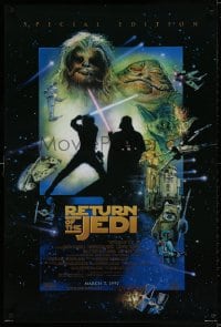 3r885 RETURN OF THE JEDI style D advance DS 1sh R1997 George Lucas classic, cool montage art by Drew Struzan!