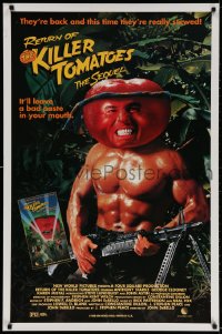 3r149 RETURN OF THE KILLER TOMATOES 27x41 video poster 1988 parody image of beefy tomato with gun!