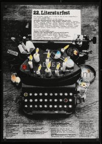 3r469 22. LITERATURFEST 23x32 East German special poster 1985 typewriter with candles on it!