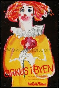 3r350 CIRKUS I BYEN 16x24 Danish stage poster 1982 Finn Simonsen art of a clown with flower!