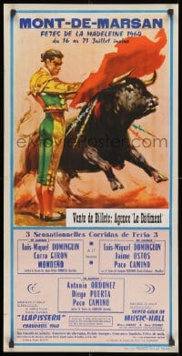 3r542 MONT-DE-MARSAN 18x36 Spanish special poster 1960 toreador matador with a stabbed bull!