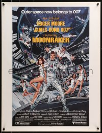 3r543 MOONRAKER 21x27 special poster 1979 art of Roger Moore as Bond & Lois Chiles in space by Goozee!